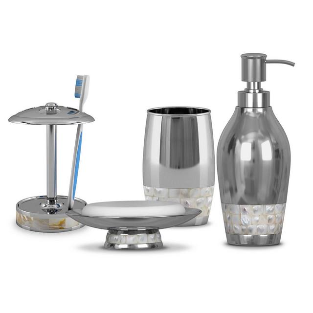 4pc Jakarta Metal Bath Accessory Set for Vanity Counter Tops Silver - Nu Steel