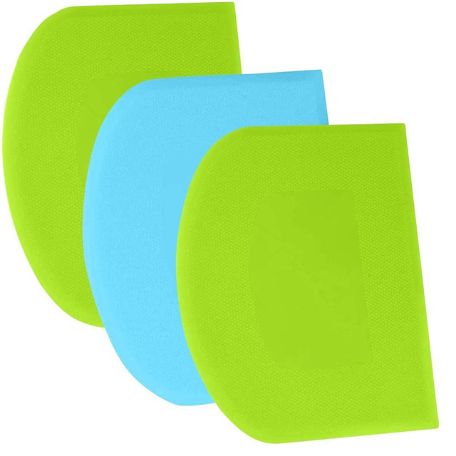 SURDOCA Dough Scraper Bench Scraper - 3P 4.7x3.7" Plastic Flexible Bowl Scraper, Sharp Edge & Angles Cake Scraper. Non-Slip Bakeware Decorating Tools Sculpting & Modeling Tools - Green+Blue+Green