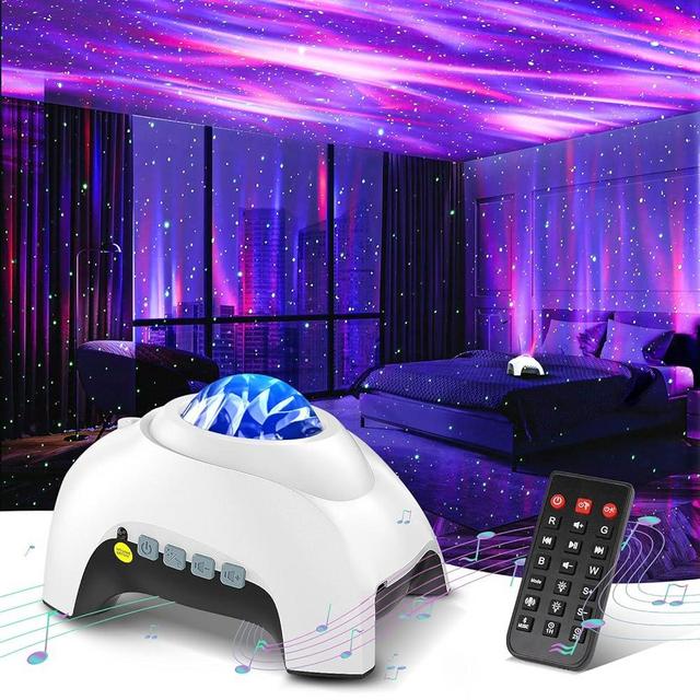 Northern Galaxy Light Aurora Projector with 33 Light Effects, Night Lights LED Star Projector for Bedroom Nebula Lamp, Remote Control, White Noises, Bluetooth Speaker for Parties(White)