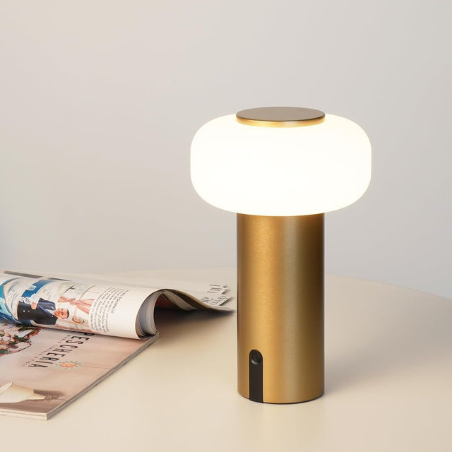 WEILAILUX Small Cordless Table Lamp Rechargeable, Portable Battery Operated Lamp with USB Charging, Touch Dimmable Night Light for Bedroom/Patio/Dinning/Outdoor/Camping (Gold)