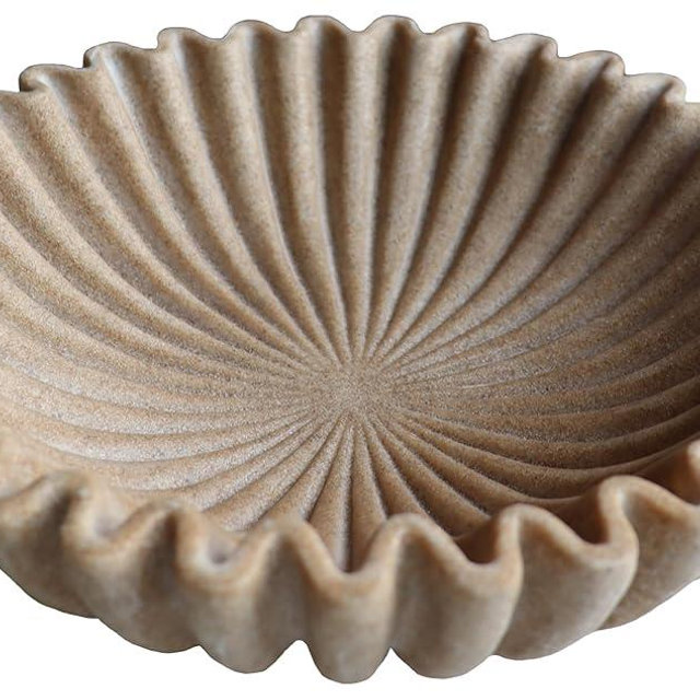 ARTRHYT 10" Large Decorative Bowl decor, Scalloped Bowls for Modern Home Decor,Ruffle Decor,Stylish Key Bowl for Entry Table,Decorative Fruit Bowl for Kitchen Counter,Artificial Stone Beige