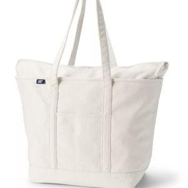 Extra Large 5 Pocket Zip Top Long Handle Canvas Tote Bag