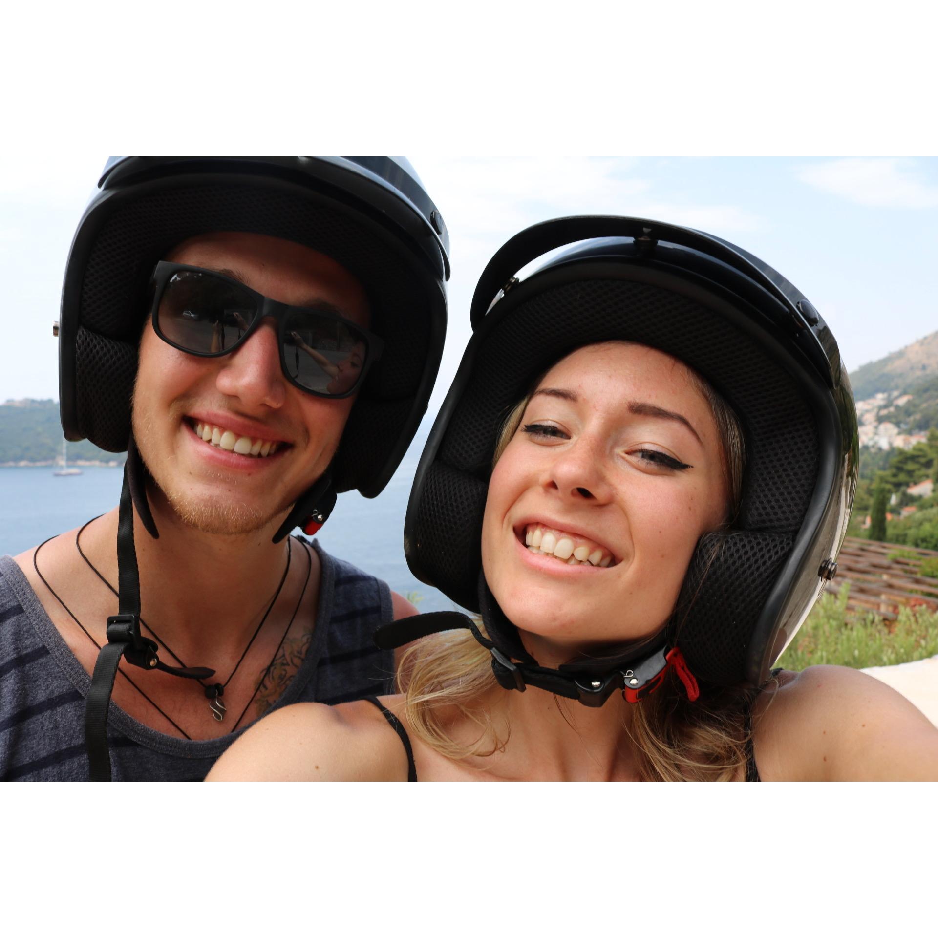 Riding our moped in Dubrovnik, Crotia