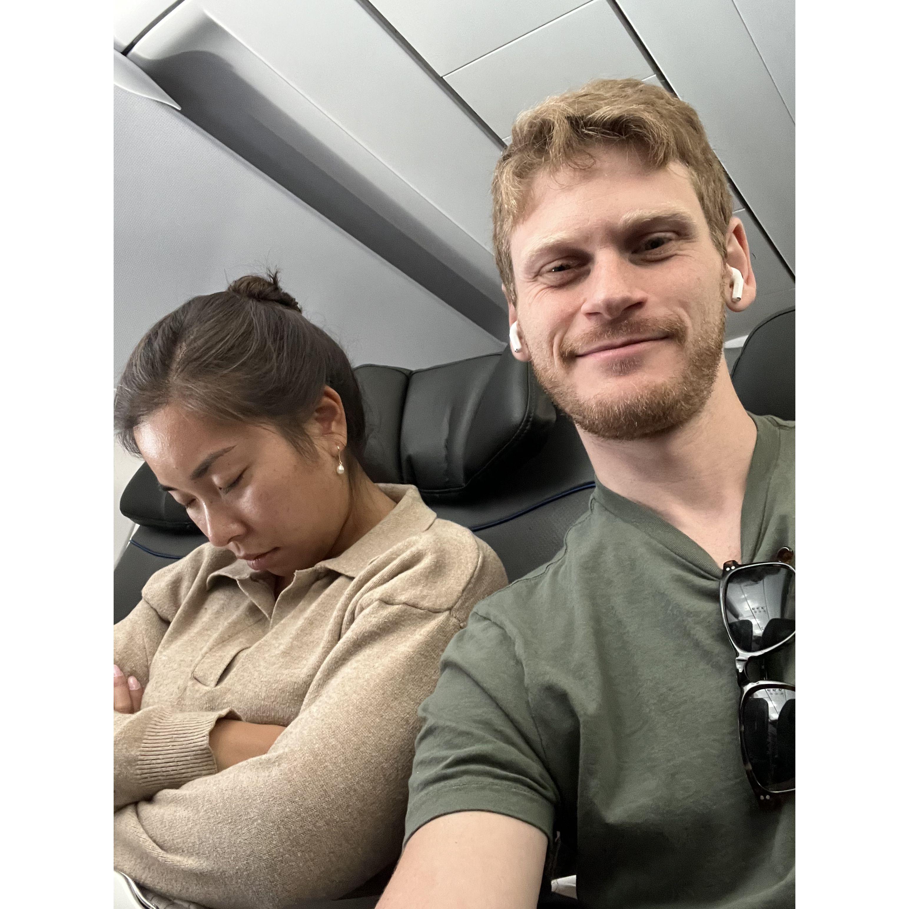 Chloe asleep on the flight to NY