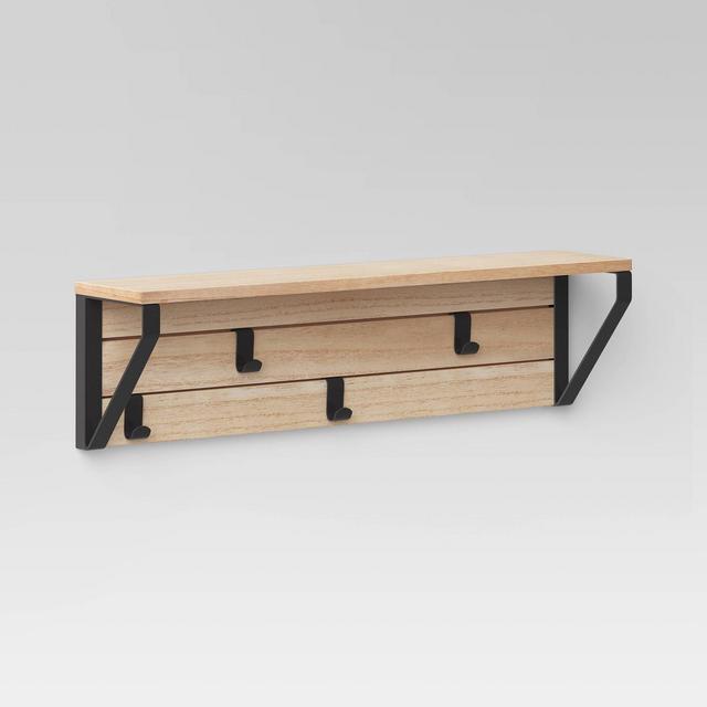 24" Functional Wall Shelf with Hooks Wood - Project 62™