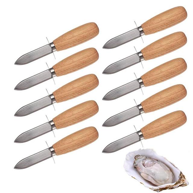 10Pcs Oyster Clam Shucking Knife Opener with Wooden Handle