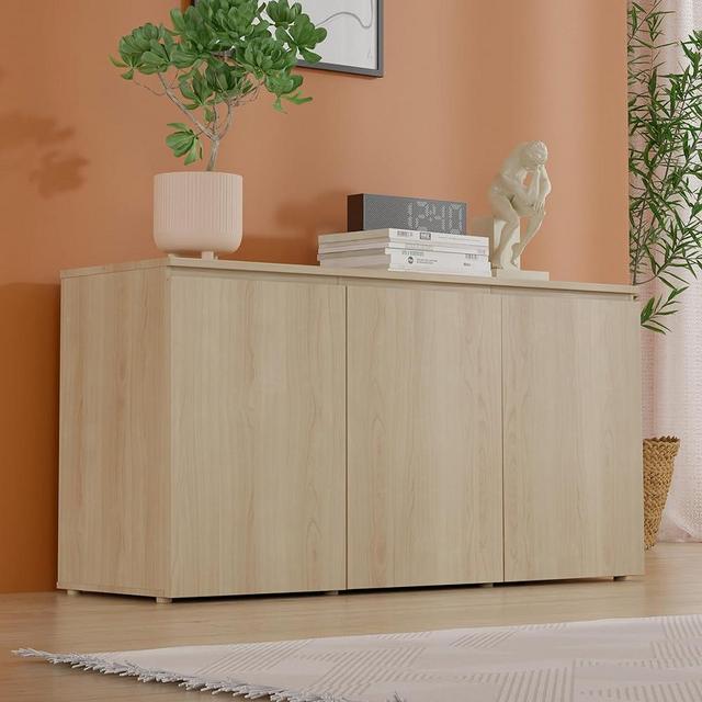 Cozy Castle Buffet Cabinet with Storage, Coffee Bar Cabinet with 3 Doors and Adjustable Shelf, Kitchen Buffet Sideboard for Living Room, Kitchen, 47.15" L x 24.65" H x 15.75" W, Oak