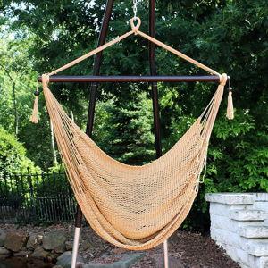 Sunnydaze Outdoor Hammock Chair Swing for Reading - Hanging Hammock Swing for Indoor or Patio - 300lb Capacity - Caribbean XL - Tan