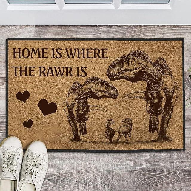 RawR Home T-Rex Non Slip Dinosaur Mat - Funny Doormat, Housewarming Gift, 16x24 Inch