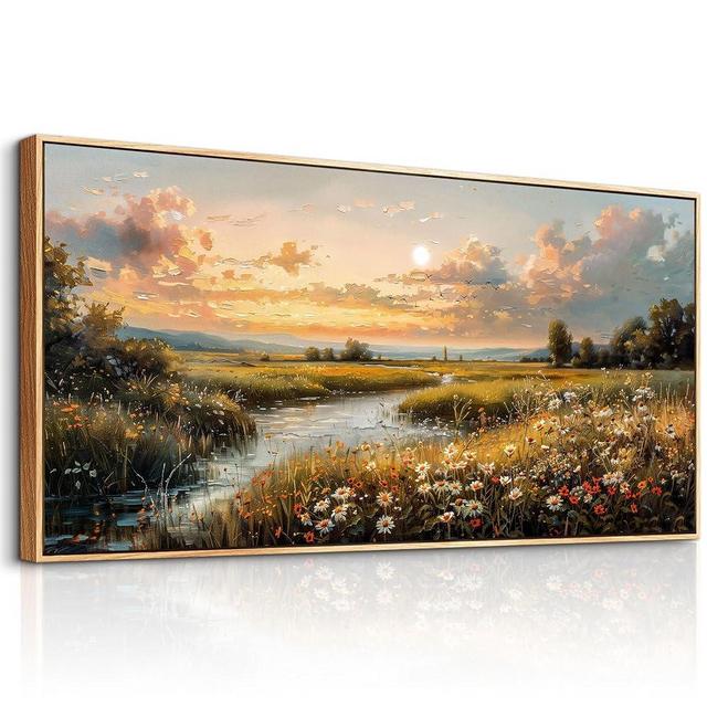 FUHAIHUA Wood Framed Canvas Wall Art For Living Room Large Wall Decor For Office Bedroom Decorations Sunset Landscape Pictures Farmhouse Painting Artwork Room Wall Mural Aesthetic Home Decor 30x60 In