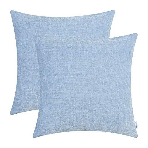 CaliTime Pack of 2 Cozy Throw Pillow Covers Cases for Couch Sofa Home Decoration Solid Dyed Soft Chenille 18 X 18 Inches Baby Blue