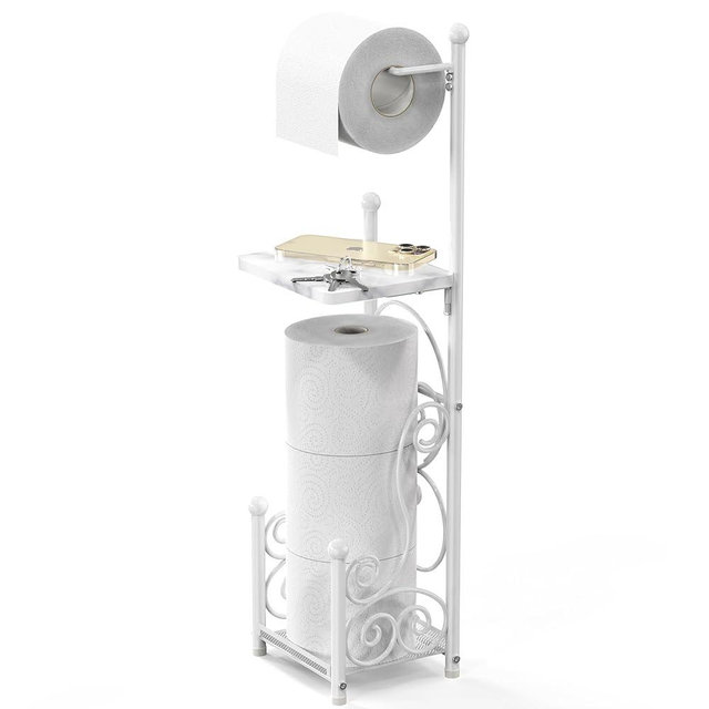Simple Houseware English Style Bathroom Toilet Tissue Roll Holder Stand, White