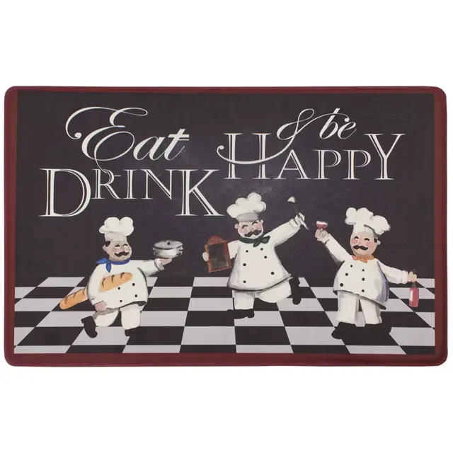 Chef Gear Eat Drink Be Happy 20" x 39" Gelness Anti-Fatigue Kitchen Mat in Black
