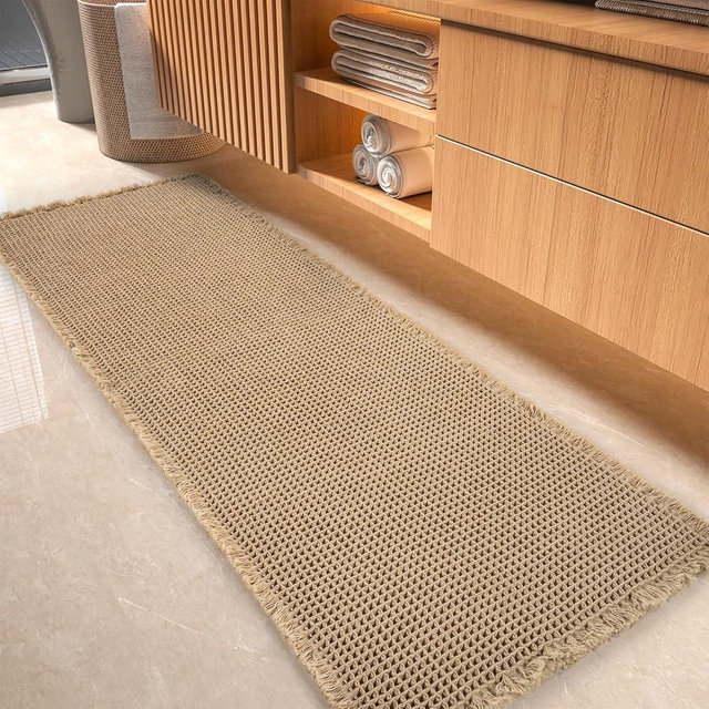 tchdio Waffle Bath Mat-Runner Rug, Super Absorbent Non Slip Bath Mats for Bathroom Runner Rug Machine Washable Long Bathroom Rugs with Tassels, Bath Rugs for Bathroom Floor Beside Tub, 2' x 5', Brown