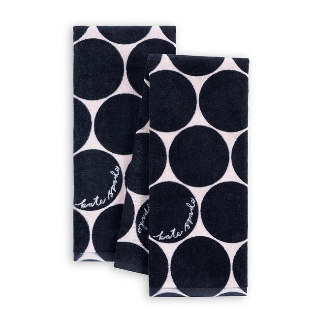 Kate Spade New York Joy Dot Kitchen Towels 2-Pack Set, Absorbent 100% Cotton Velour, Black/Beige, 17"x28"