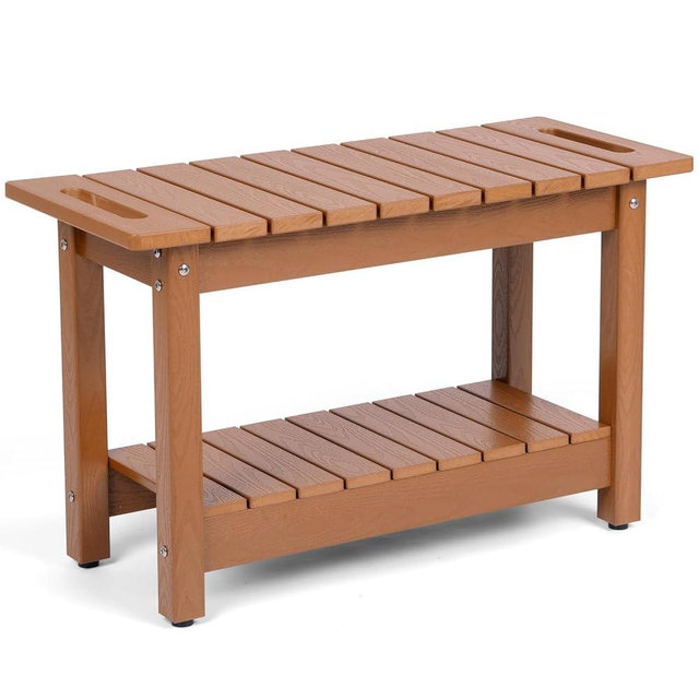 LAHAAP 30" Shower Bench, Waterproof Poly Lumber Shower Stool for Shaving Legs, Shower Chair Seat Holds up to 400lbs, Bathroom Bench for Inside Shower, Non-Slip (Brown)