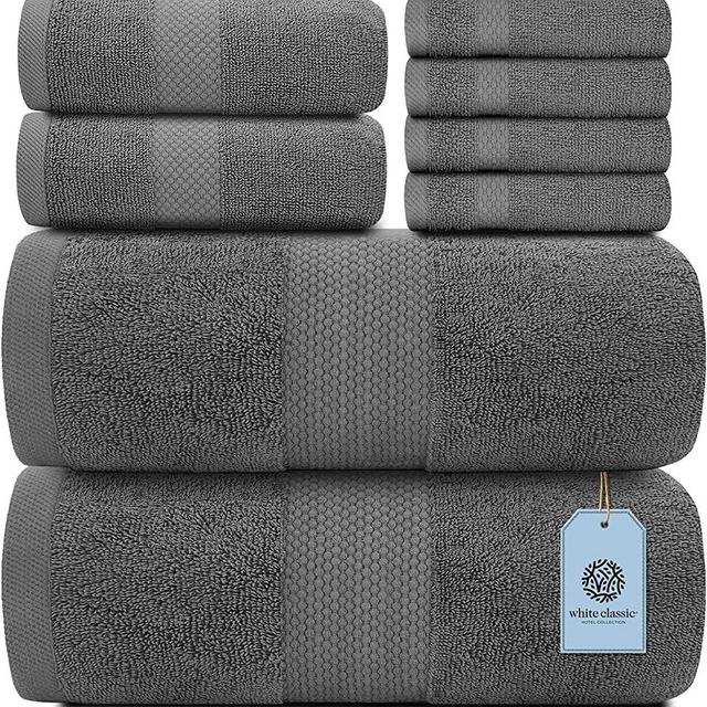 Luxury 8 Piece Bath Towel Set White - 700 GSM Thick Combed Cotton Hotel Quality Towels - 2 Bath Towels, 2 Hand Towels, 4 Washcloths (Gray, 8)
