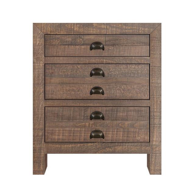 Rustic Farmhouse Style Three-Drawer Solid Pine Wood Nightstand with Cup Pulls and Integrated Charge Station