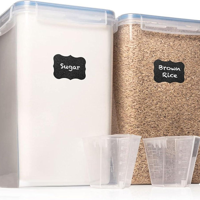 WHITE FEATHER SUPPLIES 2 PC [6.5L / 220 Oz] Large Flour Sugar Storage Containers - Leak Proof, BPA Free, Clear Plastic Food Storage Containers with Lids Airtight - Bulk Storage for Kitchen and Pantry