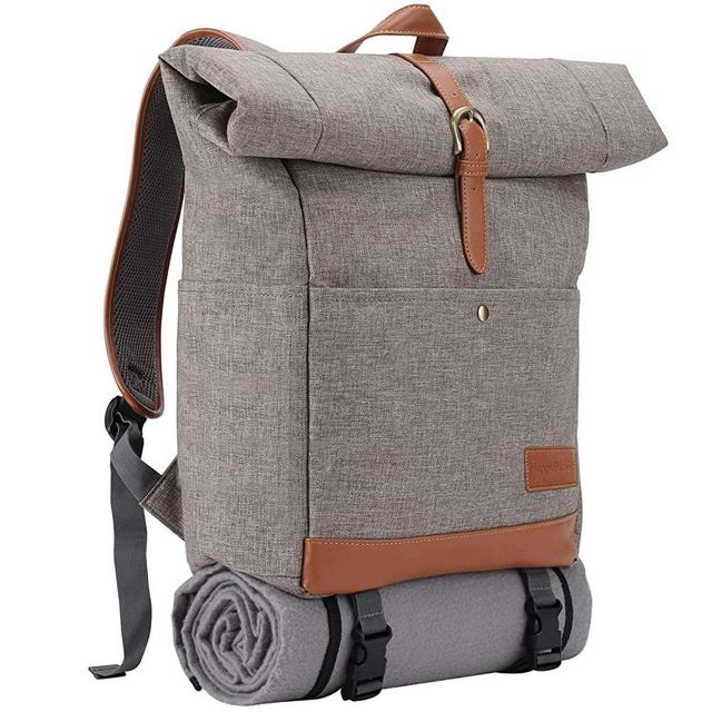 HappyPicnic Picnic Backpack with Cooler Compartment Classic Insulated Bag with Waterproof Blanket