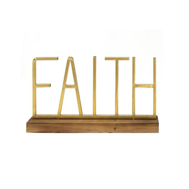 "Faith" Metal and Wood Table Top Gold - Stratton Home Decor