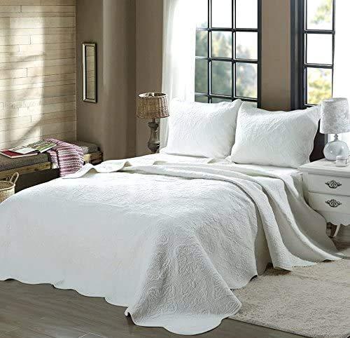 Cozy Line Home Fashions Victorian Medallion Solid White Embossed 100% Cotton Bedding Quilt Set,Reversible Bedspread, Coverlet (Blantyre - White, Oversized Queen - 3 Piece)