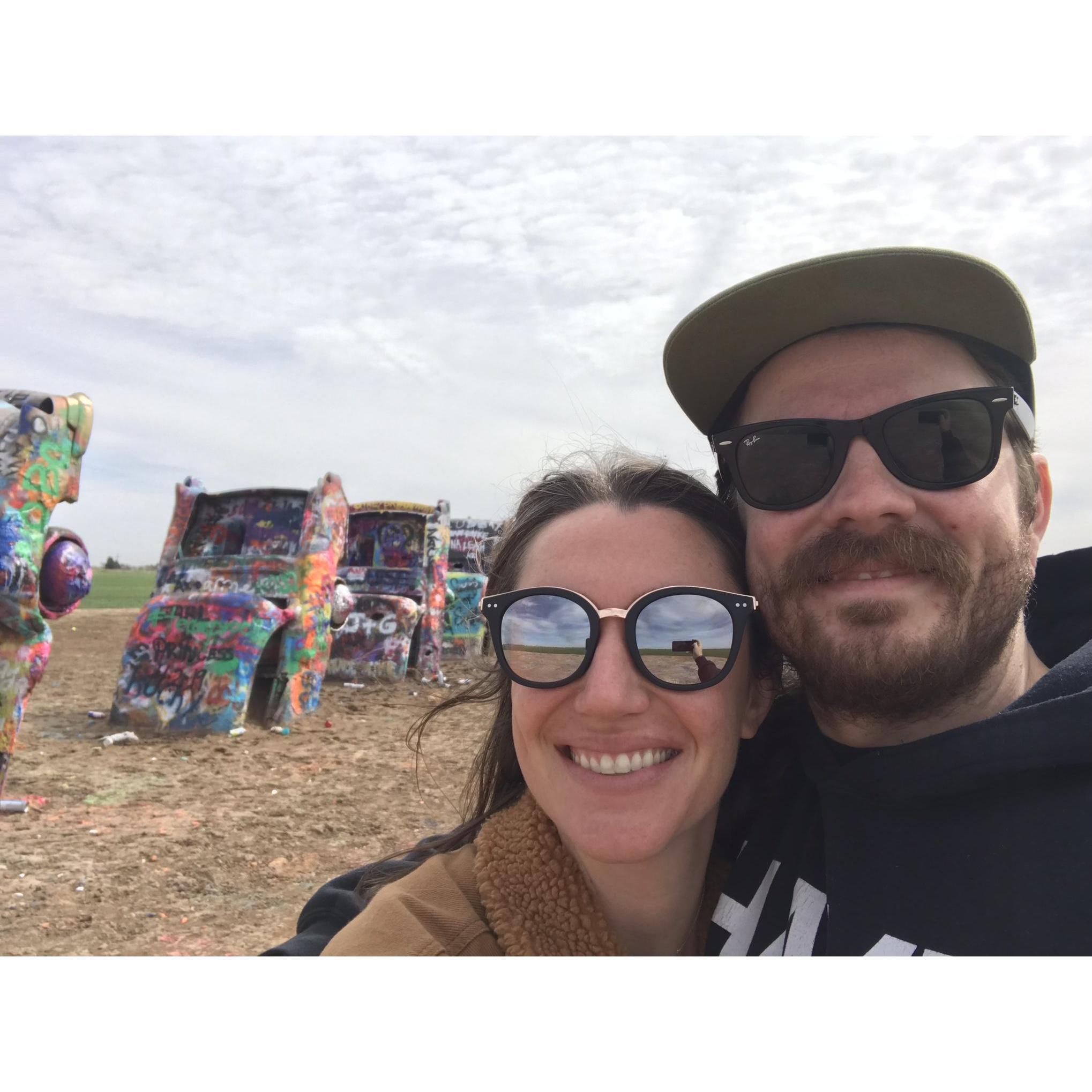 April 2019- Cadillac Ranch in Amarillo on our way out to Taos