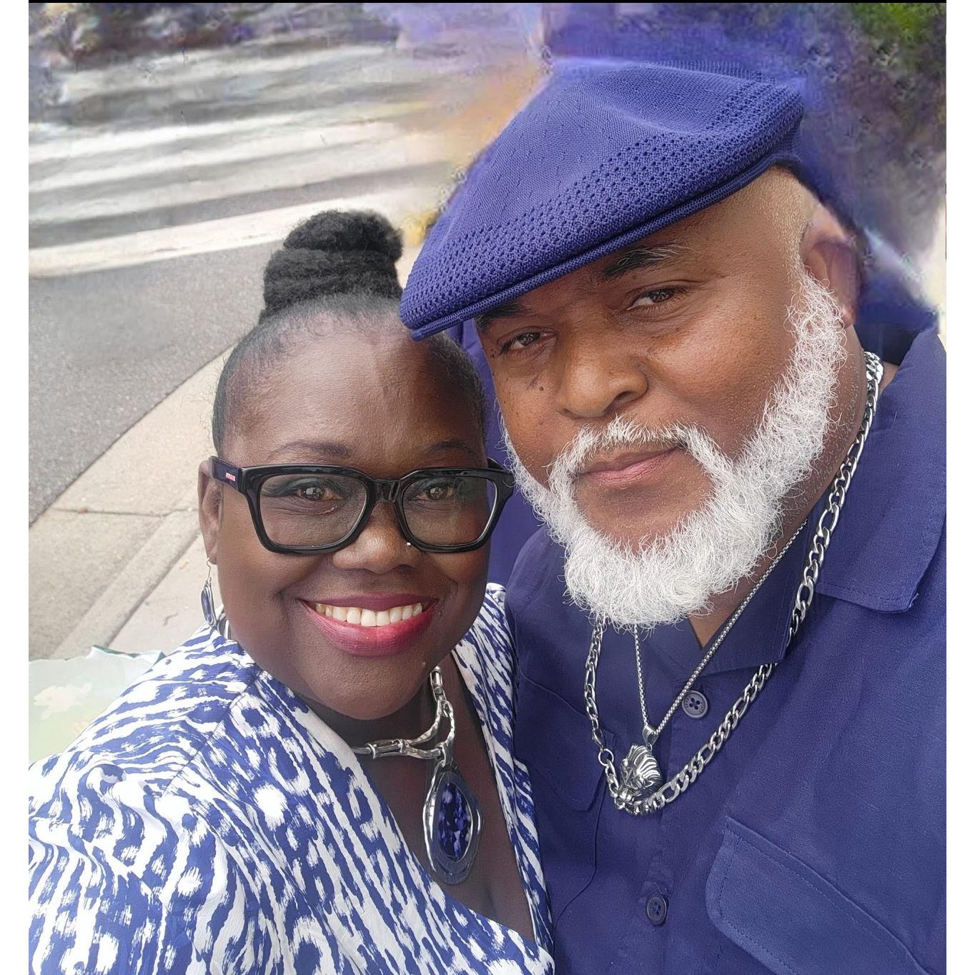 Alan and Mamie, glowing in blue, capture the love, strength, and unity they share a perfect reflection of their journey and the joy of their forever beginning.