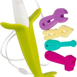 NAVI Baby Teether - BANANA Training Toothbrush and Teething Necklace for Moms - Infant Toys and Gift. Pack of 5