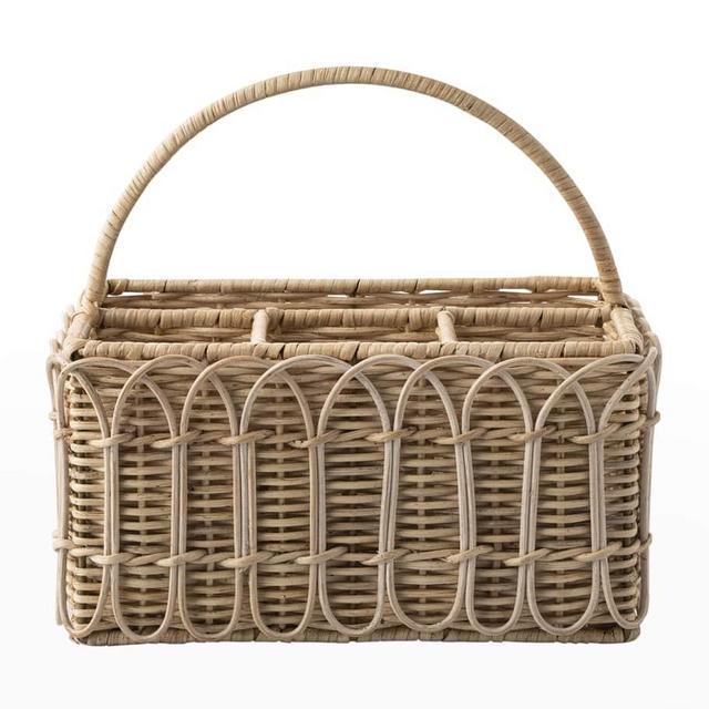 JuliskaProvence Rattan Silverware Caddy & Napkin Holder, Whitewash