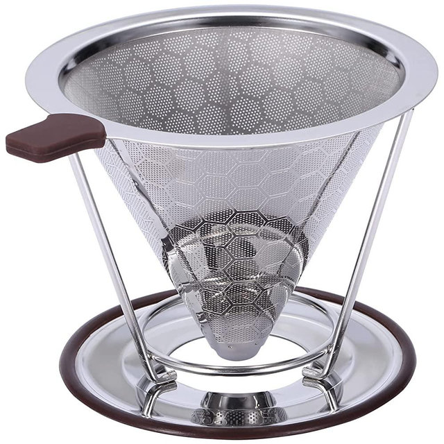 Pour Over Coffee Dripper, Stainless Steel Coffee Filter Reusable Pour Over Coffee Filter Cone Coffee Dripper with Removable Cup