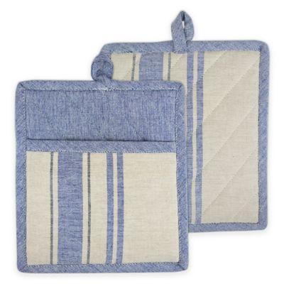 Design Imports French Stripe Pot Holders (Set of 2) in Blue