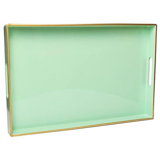 Spsyrine Green Decorative Tray, Elegant Plastic ServingTray with Handles, Coffee Table Tray for Ottoman, Living Room, Home Decor 15.6" X 10.2"