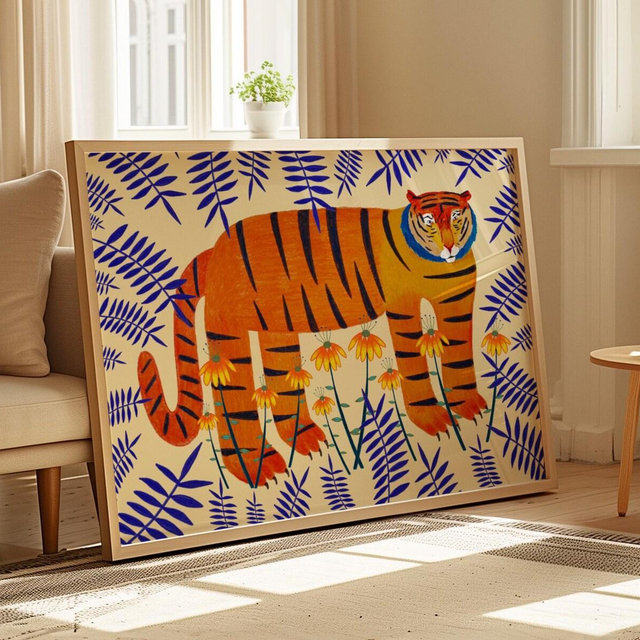 Lucky Tiger Art Print, Bright Home Decor, For Kitchen, Bedroom, Dining, Living Room, Office, House Warming, Birthday Gift, Animals, Flowers