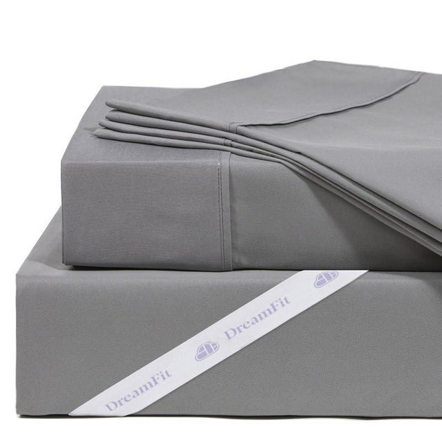 DreamFit DreamComfort Microfiber StaDry Technology Cooling Bed Sheets with Elastic Corner Straps for Extra Deep Pocket up to 20 inch Crafted in USA King Sheet Set Gray