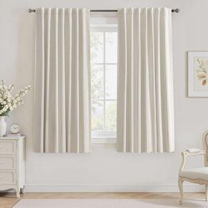 UHITECH Living Room Black Out Curtains 63 Inch Long 2 Panels Set Window Curtain Insulated Thermal Darkening Faux Linen Textured Blackout for Bedroom Pleated Blackout Drapes