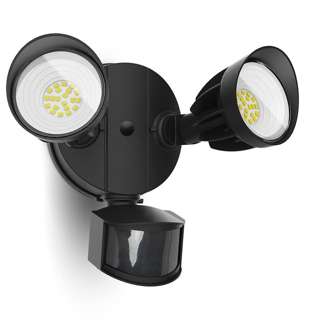 UME LED Security Light Motion Sensor Outdoor Lights, 27W 3000LM, 5000K, IP65 Waterproof, Dusk to Dawn, 2 Head Motion Detector Flood Light for Outside, Garage, Yard (Black)