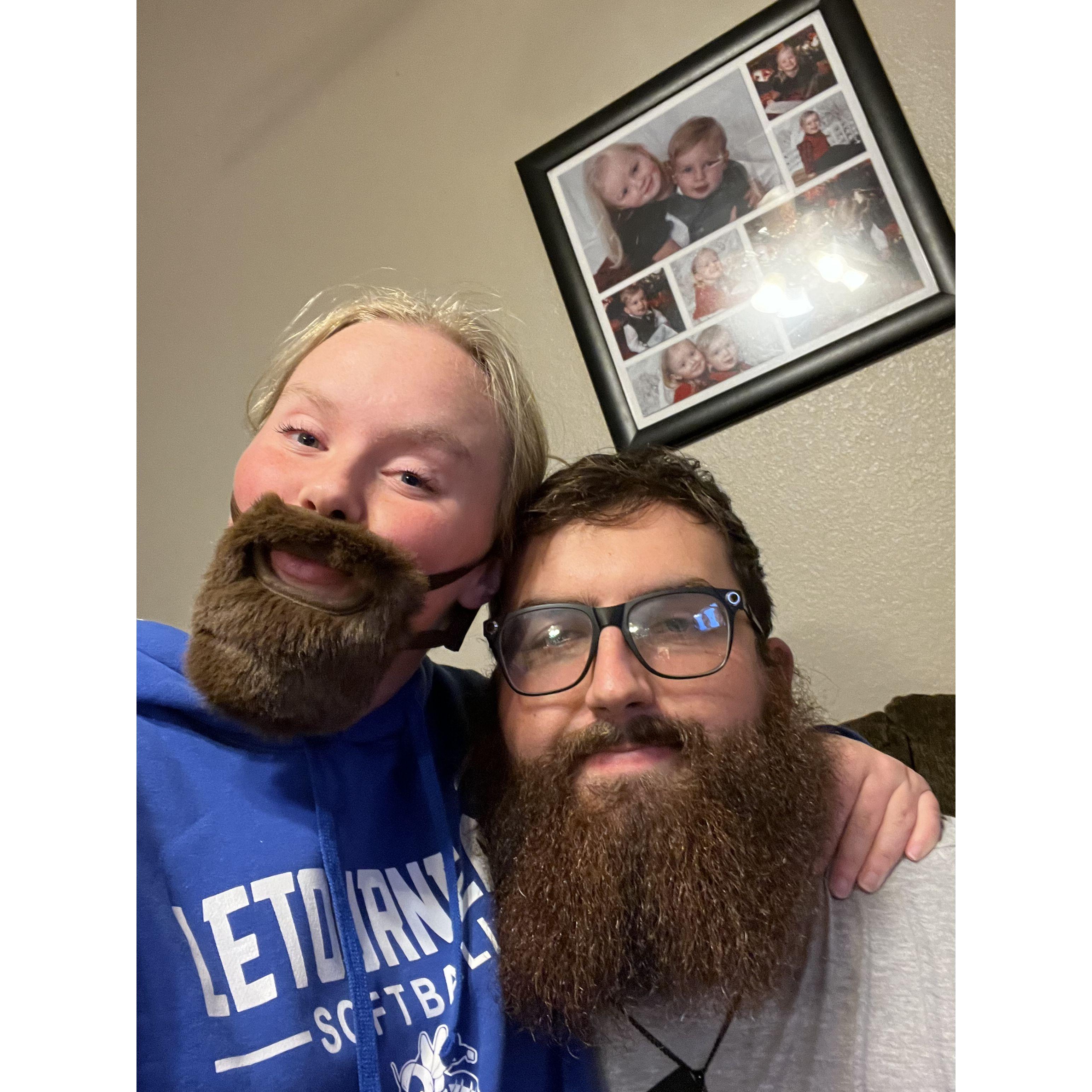 Lexi’s baby cousin was given a barber shop toy kit and this little beard came in it so of course Lexi had to steal it for a picture. TWINS!