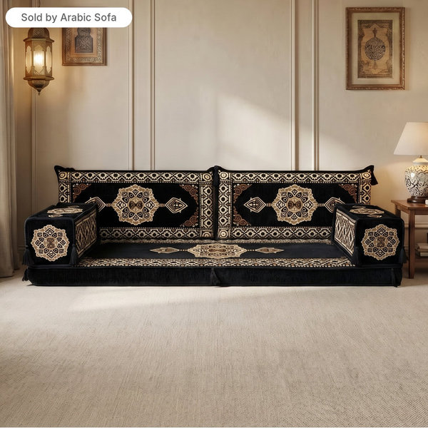 Arabic Jalsa Set, Arabic Majlis, Traditional Living Room Sofa, Arabic Jalsa Set, Sectional Sofas, Sofa with Ottoman Couch and Rug