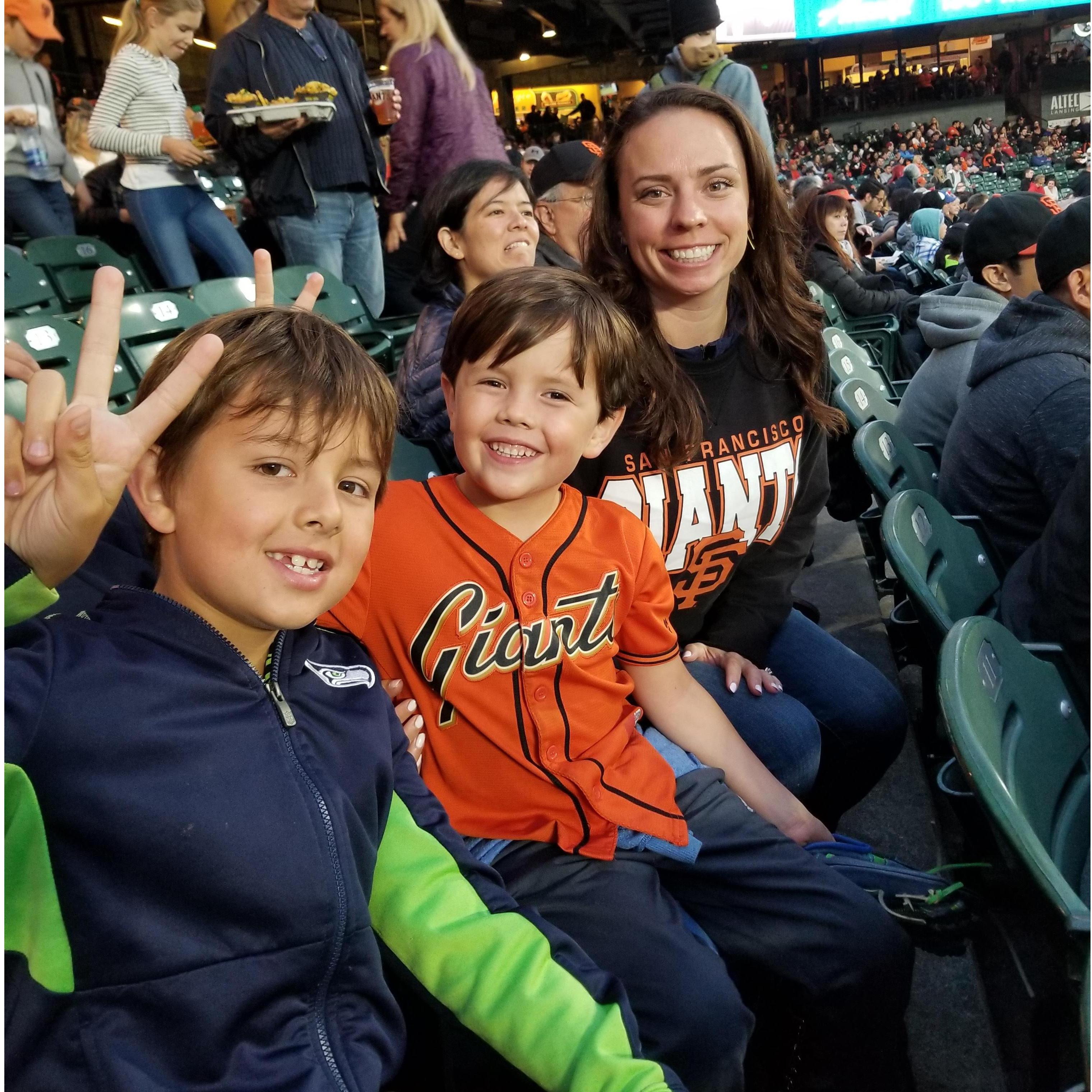 Giants game with the nephews!! Our time in San Francisco (a few days after becoming engaged)