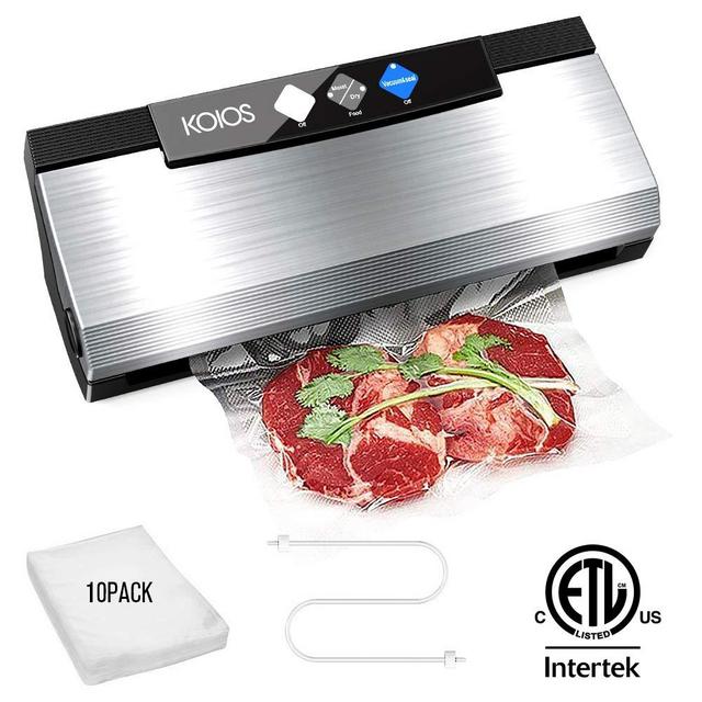 KOIOS Vacuum Sealer 4 IN 1 Vacuum Sealing System with Cutter, 10 Sealing Bags (FDA-Certified) - FRESH UP TO 5x Longer | With Up To 40 Consecutive Seals | Dry & Moist Modes
