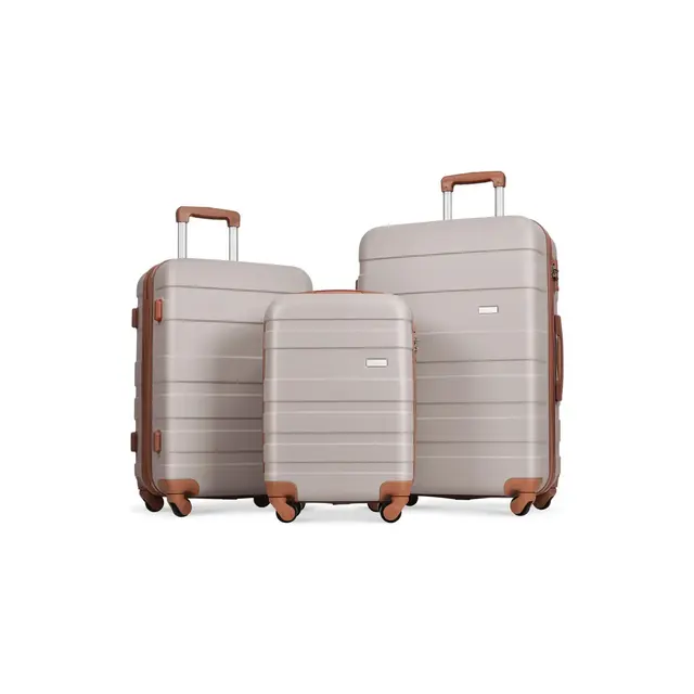 Whisen 3-Piece Luggage Sets, ABS Hardside Spinner Suitcases with TSA Lock and Spinner Wheels, Checked & Carry on Luggages - Light Brown