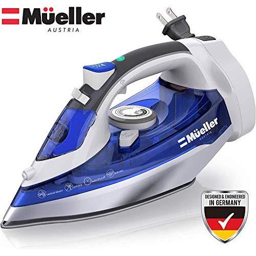 Mueller Steamer for Clothes, Large Water Tank Capacity - Nonstick Stainless Steel Soleplate, 8 Ft Power Cord, 3 Way Auto Shut Off, Retractable Cord, Self Cleaning Function