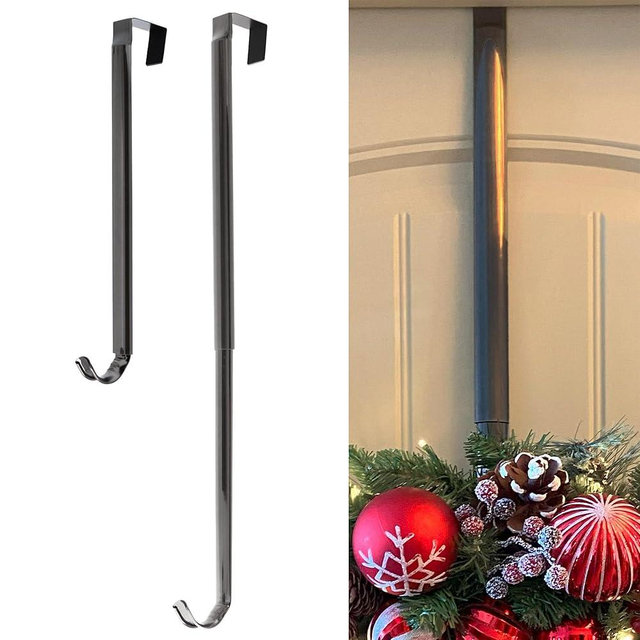Haute Decor Adapt Adjustable Wreath Hanger, Premium Length Adjustable - Strong Over The Door Wreath Hanger, Holds up to 30 pounds (Dark Nickel)