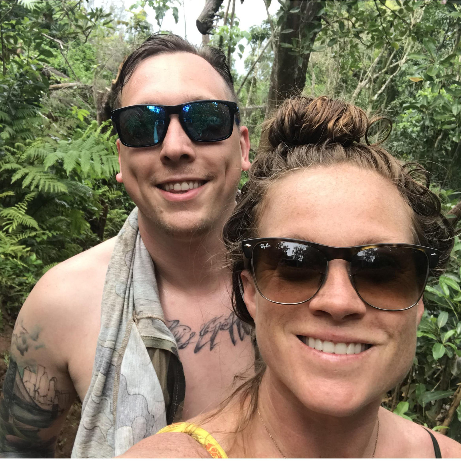 This is the day after we got engaged, hiking to the Queen's pool on Kauai. I was terrified of losing the ring while swimming