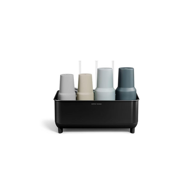simplehuman Bottle Dock, Fast Drying Bottle Rack with Steel Frame & Diatomaceous Earth Base, Three-Compartment Organizer for Tumblers, Caps & Straws, Built-in Straw Holder, Matte Black
