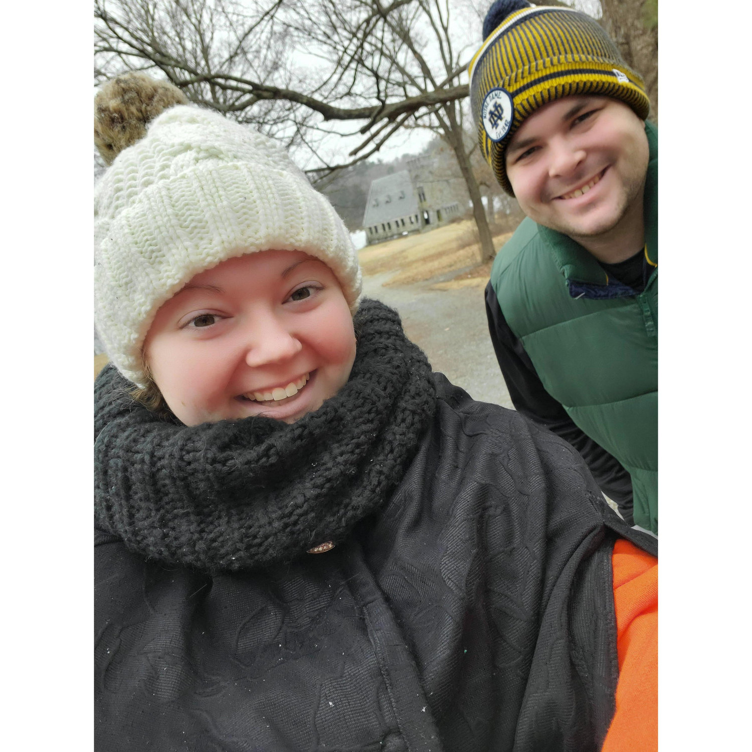 Visiting our wedding ceremony site while it was flurrying! 2.19.22