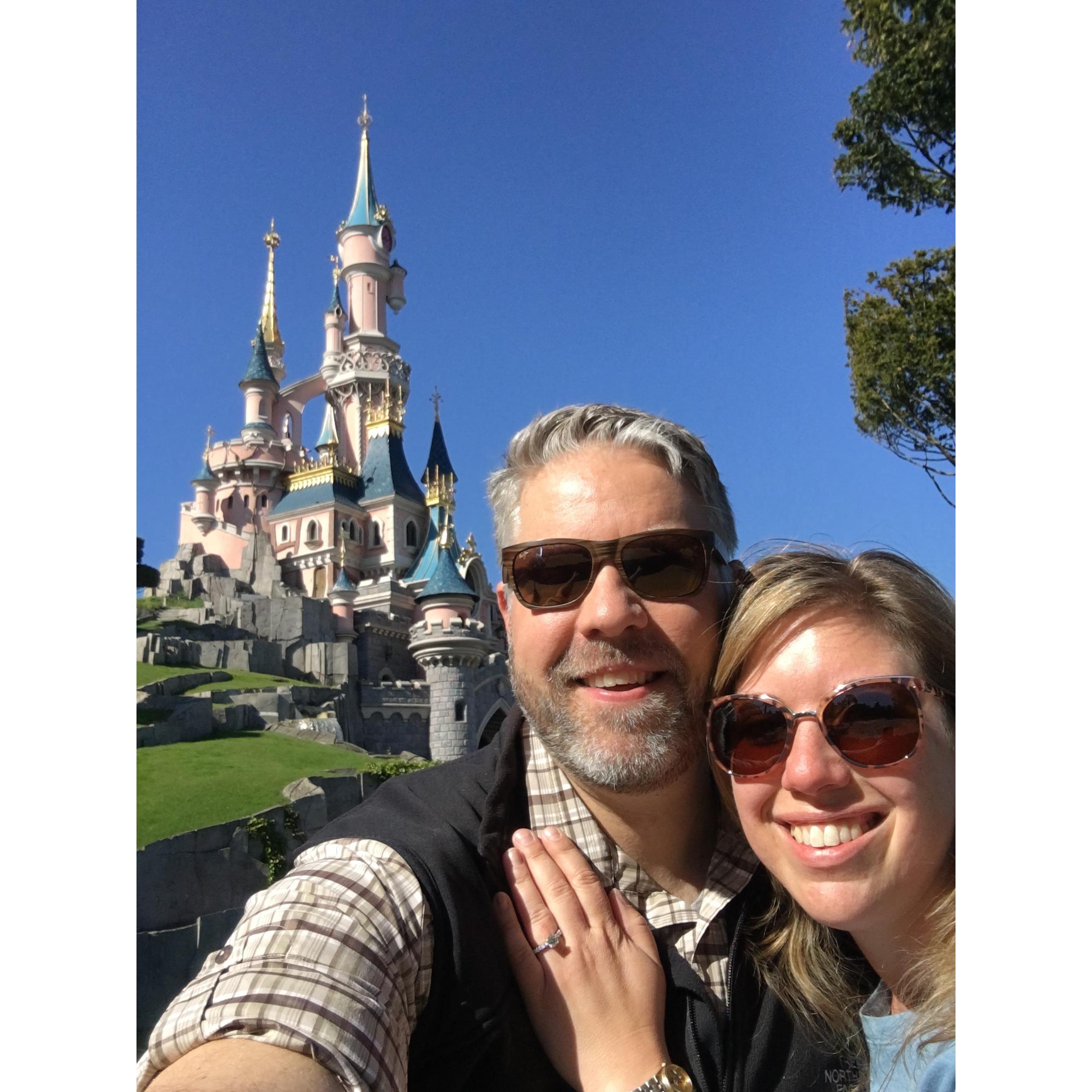 Sleeping Beauty's castle in Disneyland Paris, just after we got engaged!