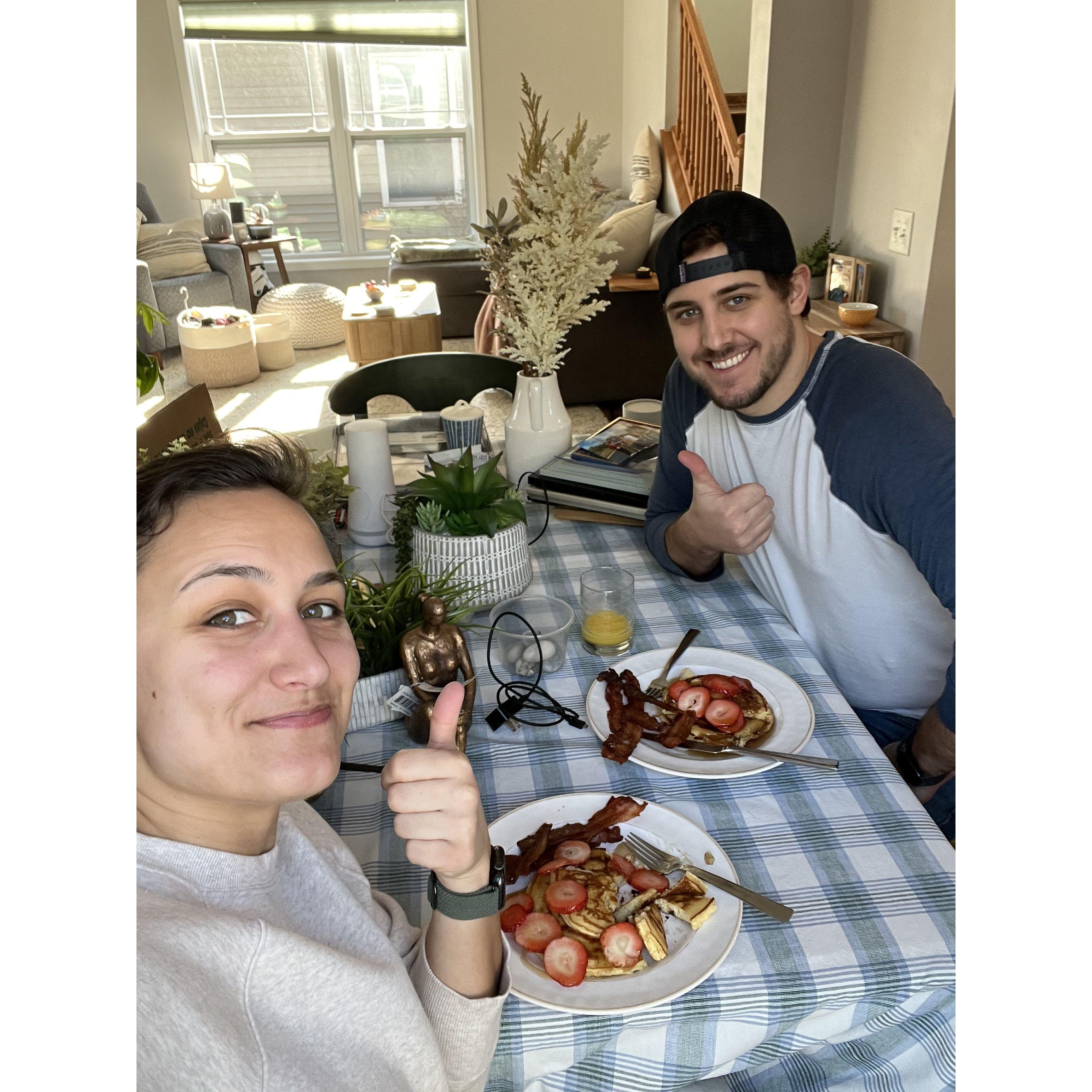 First breakfast at our kitchen table, a table that was pre-loved by The Ansells (Christine's cousins)!