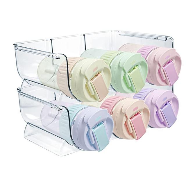 Lussgucc 2 Pack Water Bottle Organizer,Plastic Stackable Water Bottle Storage Rack,Stable Free Standing Water Bottle Holders,Kitchen Cabinet Countertop Organization Shelf,Holds 6 Bottles,Clear